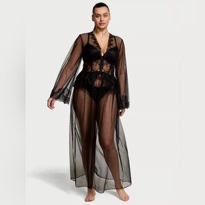 Victoria’s Secret Rose Lace & Tulle Corset Long Robe Black XXL NWT